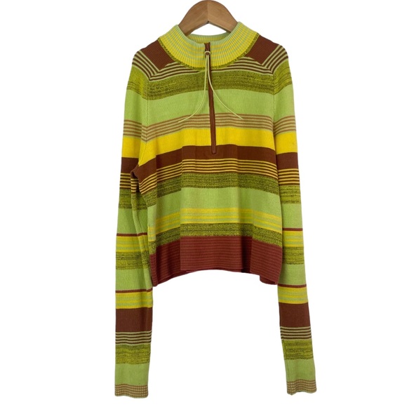 Free People Rip Tide Mockneck Quarter Zip Long Sleeve Knit Striped Crop Top XS - Picture 2 of 16